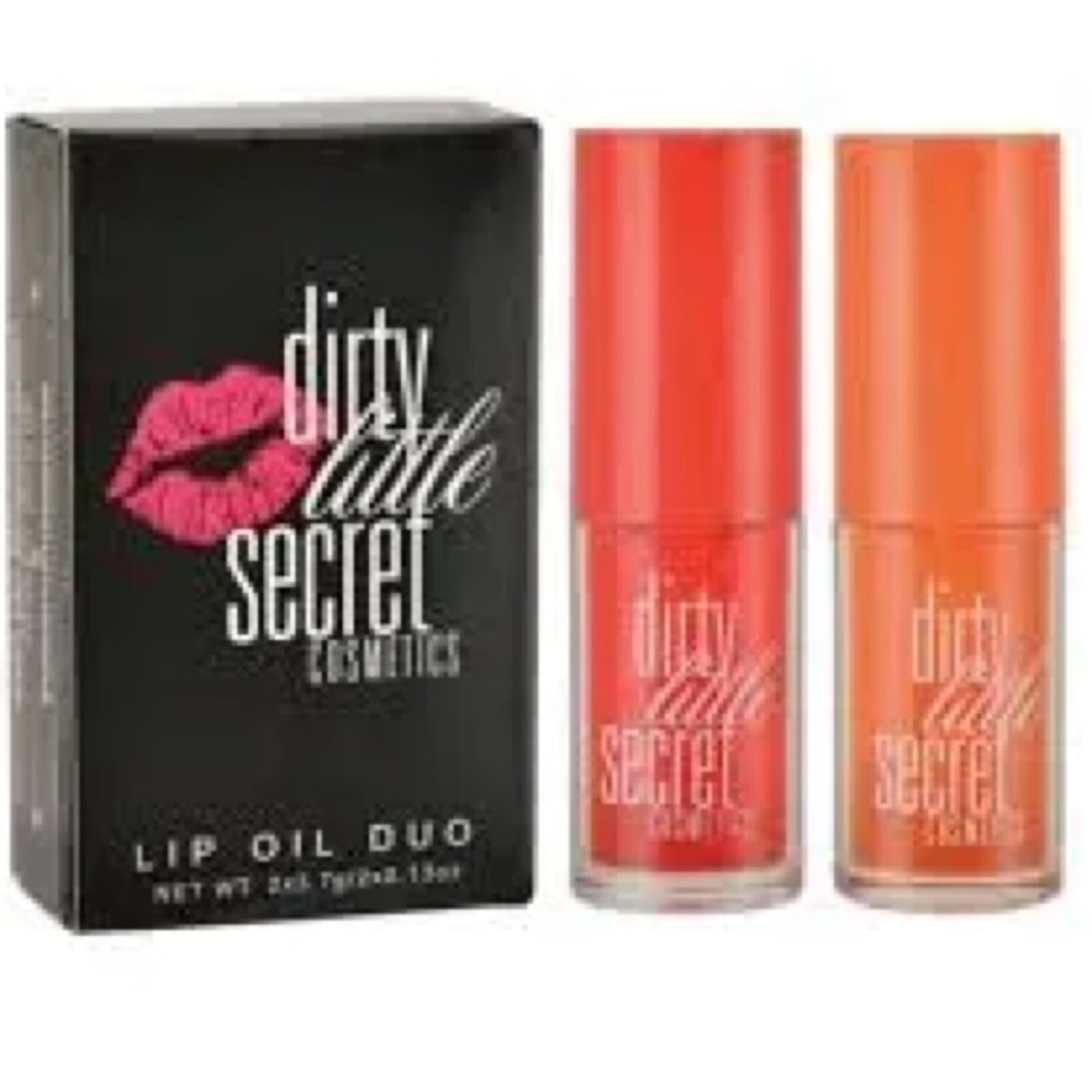 Dirty Little Secrets Cosmetics Lip Oil Duo Orange & Cherry. New